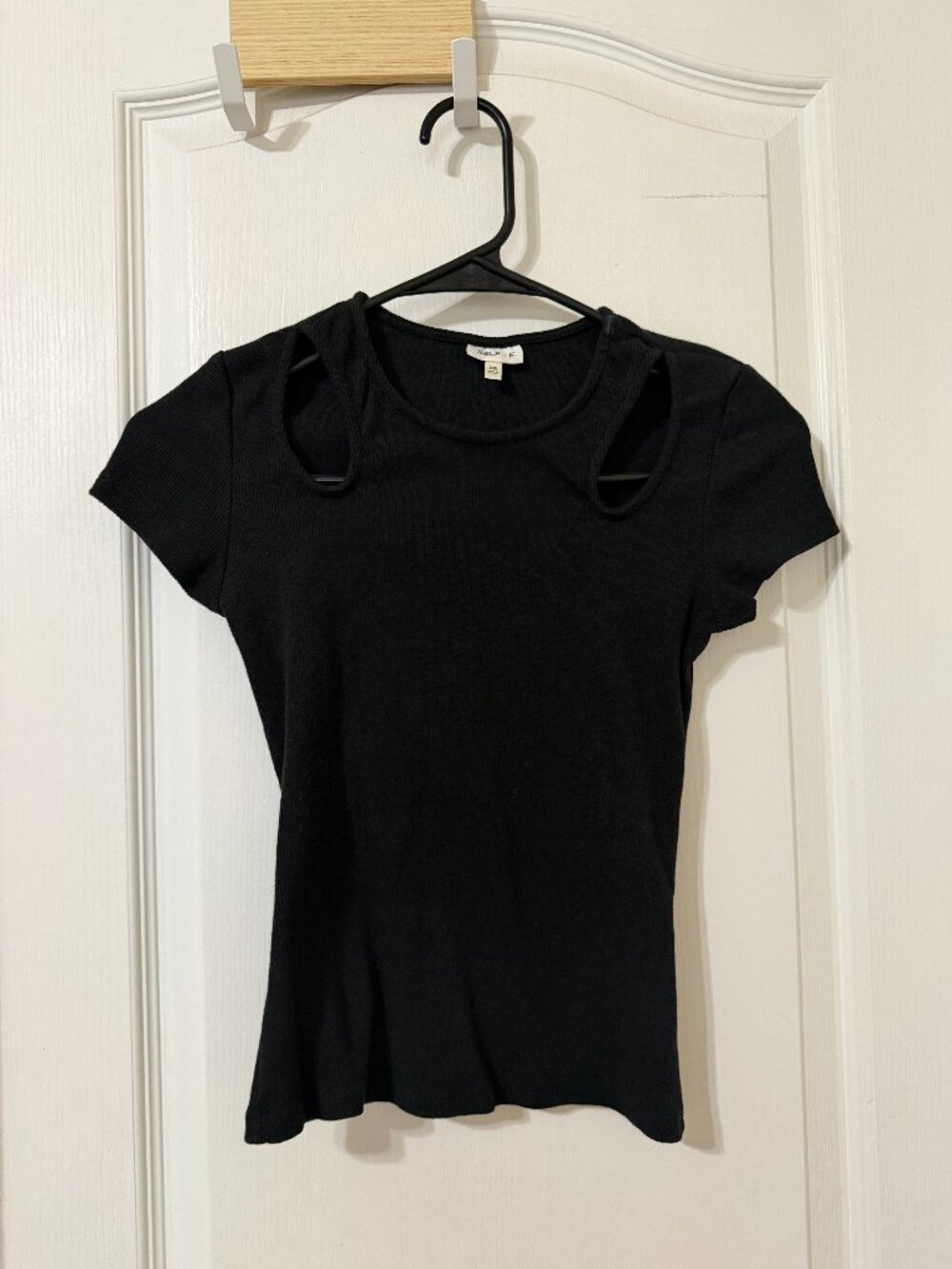 Black Cutout Ribbed Short-Sleeve Top